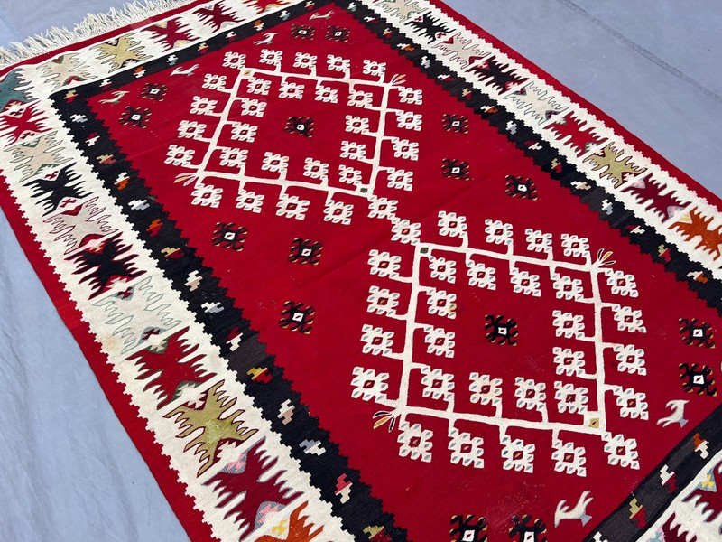 4'6x6'7 Vintage Turkish Hand Woven Kilim Rug Flat Weave Red Tribal Bedroom Rug gallery