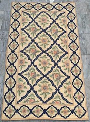 Vintage Handmade Aubusson Rug French Style Chain Stitch Needlepoint Rug 3×5 ft