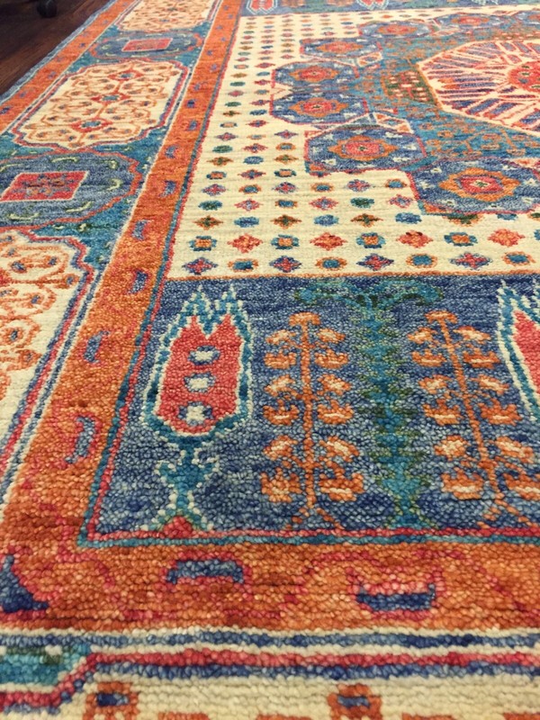 Genuine Hand Knotted Green Blue Oushak Heriz Geometric Rug Carpet 8’x10’5”,#69 gallery