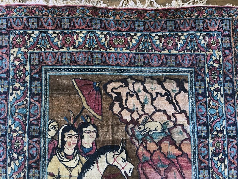 Antique Pictorial Shirin & Farhad Love Story Lavar Kirman Rug gallery