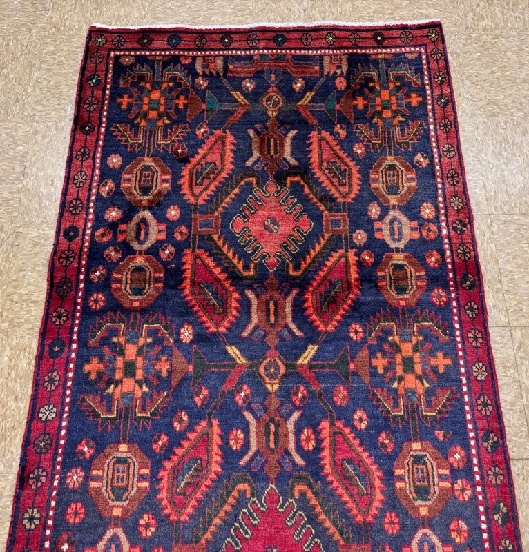 Vintage Hand Knotted Hamedan Hall Runner Rug 4x10 Wool Oriental Tribal Navy Blue gallery