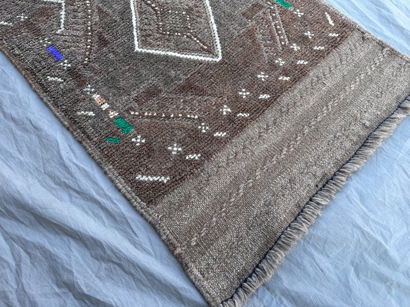 Vintage Afghan Geometric Runner Rug Handmade Wool Faded Tribal Rare Hallway Rug gallery