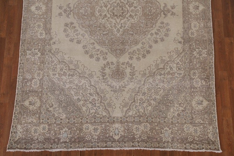 Distressed Wool Area Rug 6x9 Ft Hand-Knotted Beige Carpet Oriental Floral Rug gallery