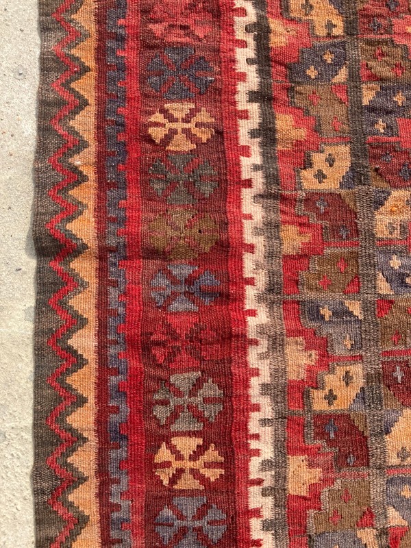 Vintage Handmade Turkish Anatolian Boho Style Wool Kilim Rug 192x141 cm gallery