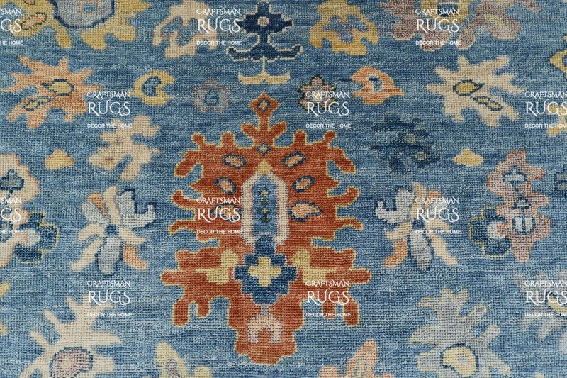 Handknotted Sky Blue Multi Floral Geometric Rug 8x10 ft gallery