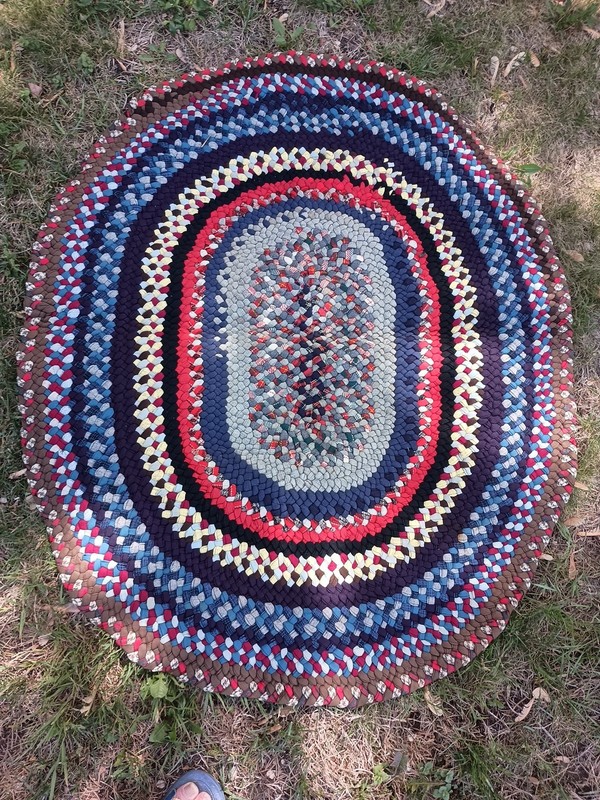 Vtg American Handmade Folk Art Oval Braided Area Rug 38x48 Country Cabin gallery