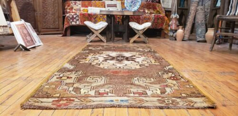 Bohemian Antique 1940s Wool Pile Vegy Dye Nagorno-Karabakh Runner Rug 3x6ft gallery