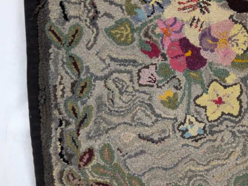 VTG Antique Hooked Rug 42"X27". Wool Floral Flowers Cottage gallery