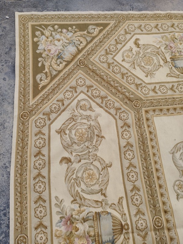 Vintage French Aubusson Floral Needlepoint Multicolor Rug Wool Carpet 294x235 cm gallery