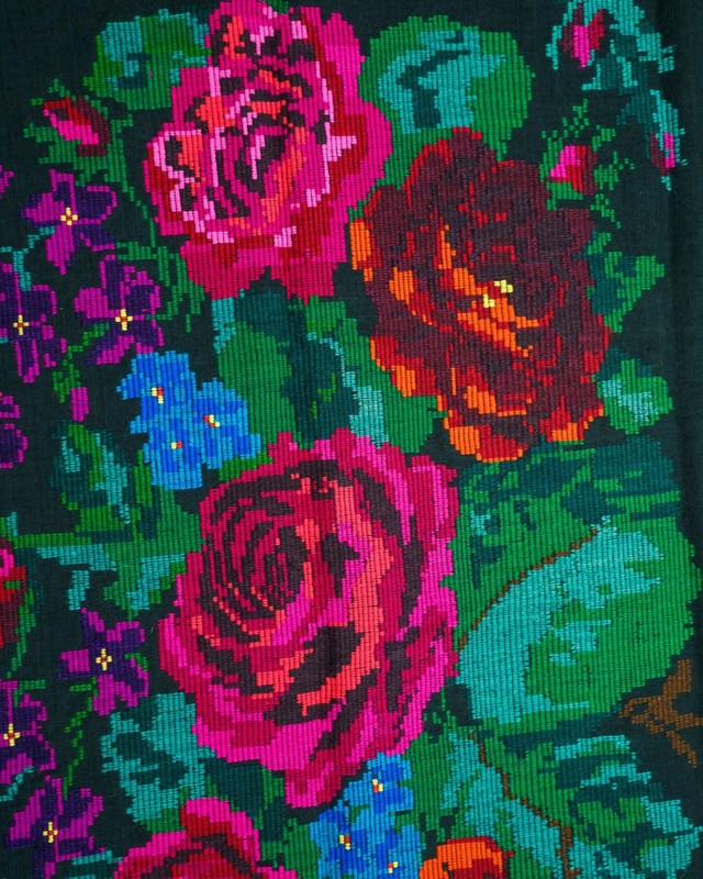 Vintage Romanian Maramures Scoarta Rug Handwoven 100% Wool Floral Dark 1960s 11x gallery
