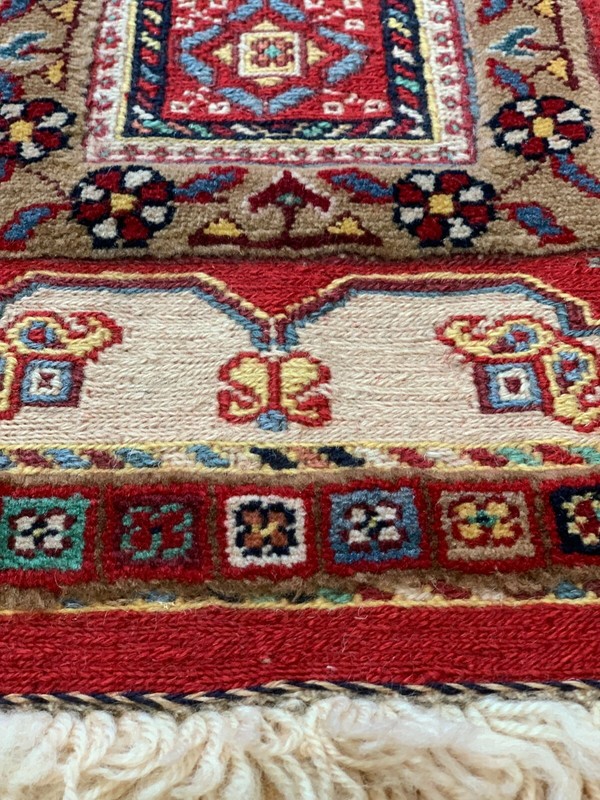 Two Handmade Wool Cushion Rugs with Sumack & Kilim & Knotted Weave 20"x20" inch gallery