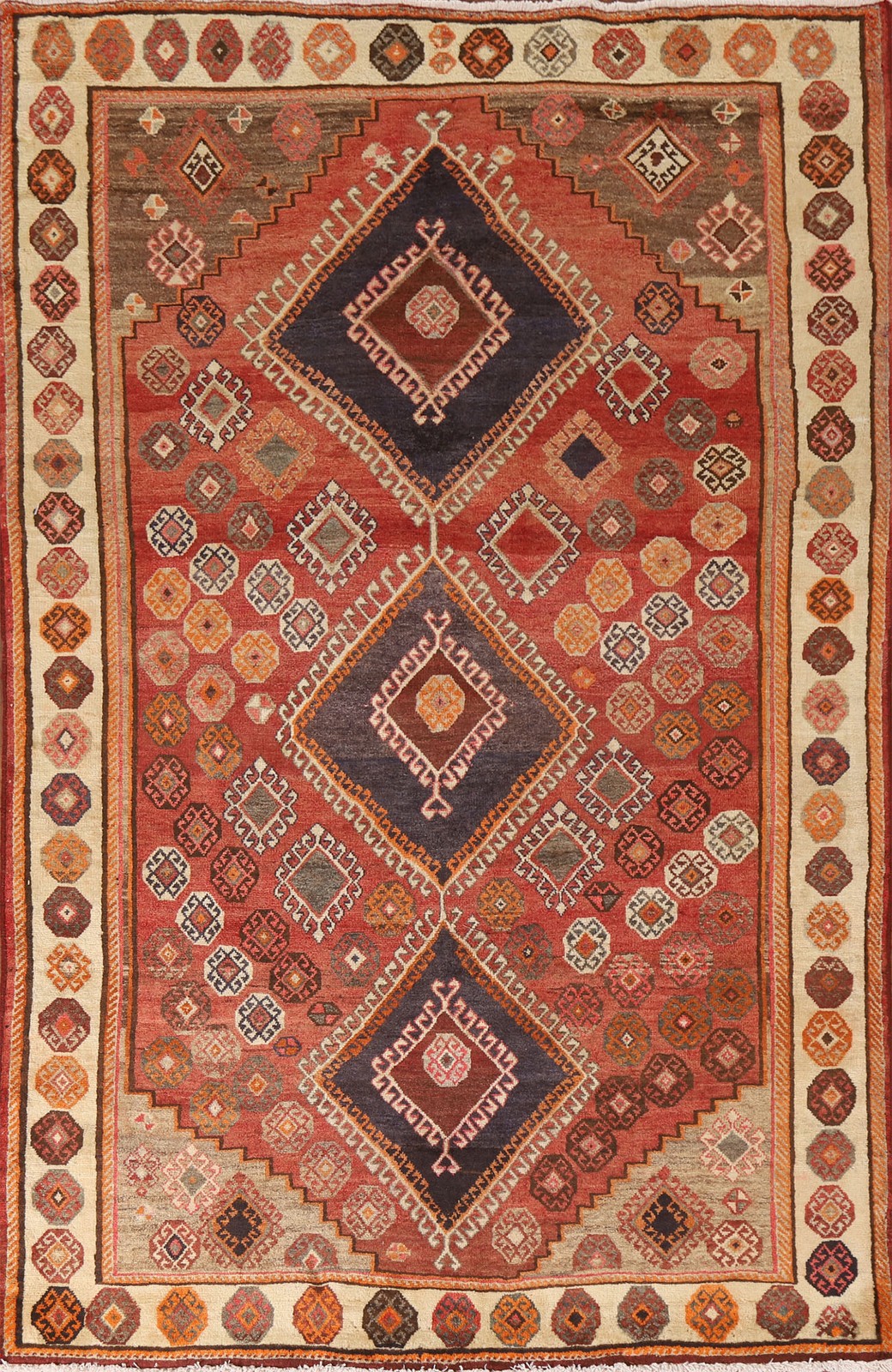 Geometric Rust Wool Area Rug 5x8 Vintage Tribal Traditional Handmade Carpet gallery