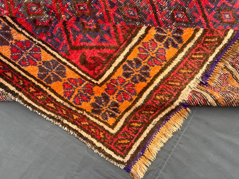 Vintage Caucasian Rug 4'9x7'9 Red Hand Knotted Distressed Low Pile Tribal Carpet gallery