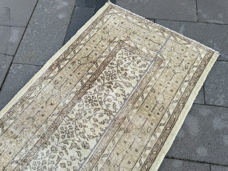 Vintage Turkish Runner Rug 2.8x10.2 ft Beige Cream Hallway Wool Handmade Rug gallery