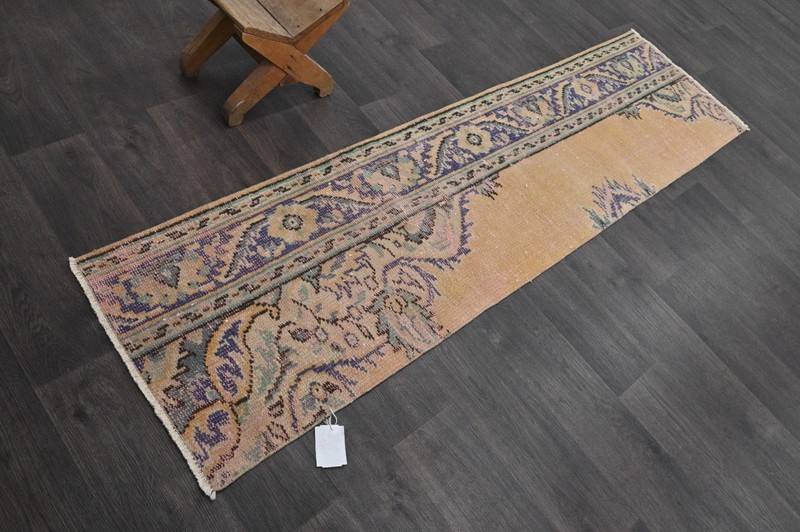 Vintage Turkish Runner Rug 2x7ft Wool Anatolian Handmade Hallway Oushak BEIGE gallery