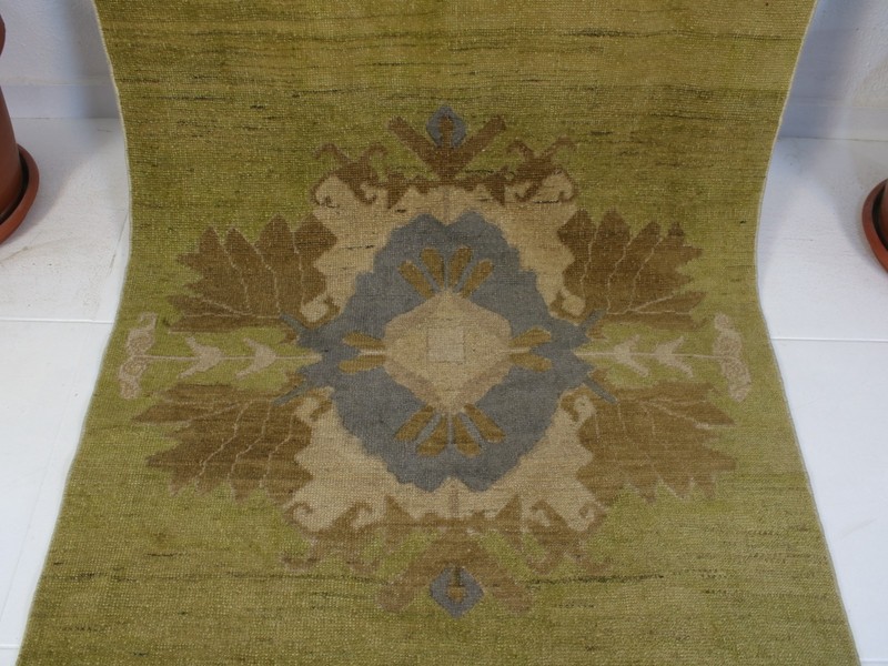 3x13 Green Runner Rug, Handmade Turkish Rug, Vintage Geometric Rug, 3.1x12.5 Ft gallery