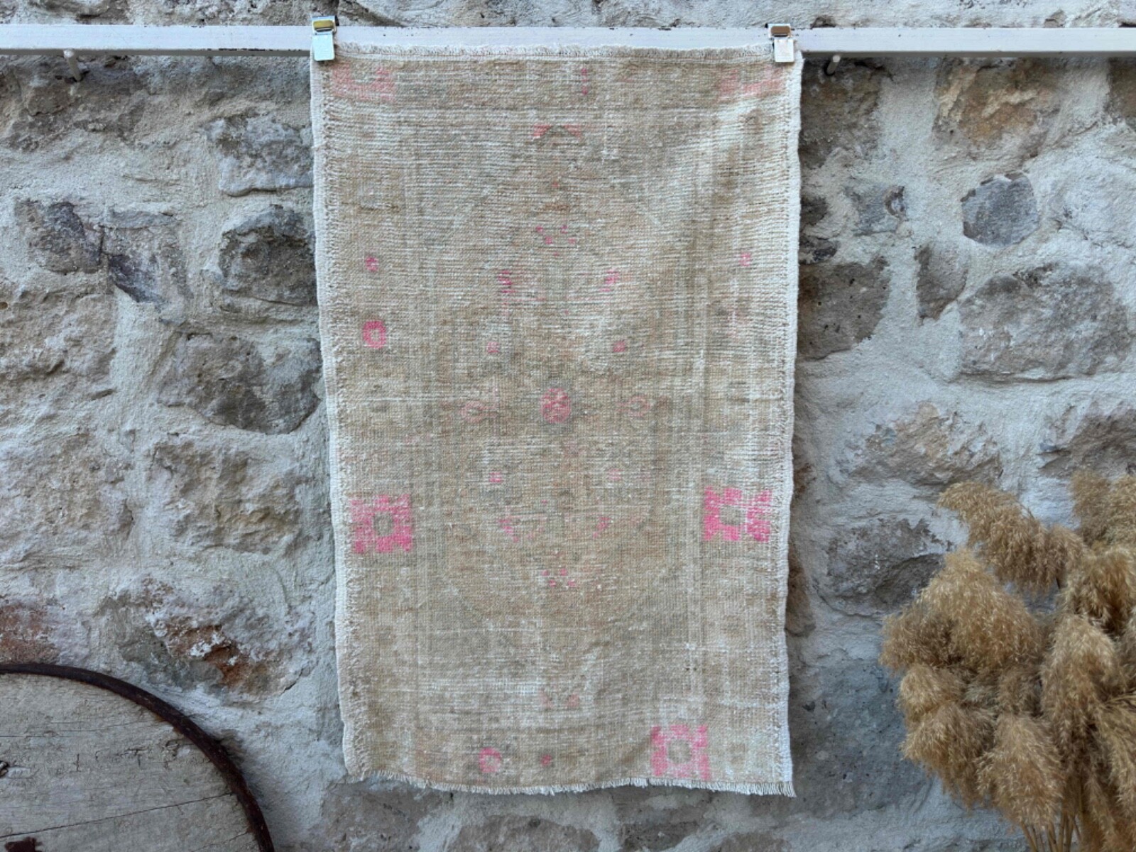 Hand-Woven Turkish Carpet 3x4 Beige Wool Traditional Rug Muted Medium Size gallery