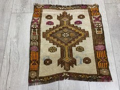 Rustic Turkish Tribal Square Rug Handmade Wool Vintage Accent Rug 1.7 x 1.7 ft