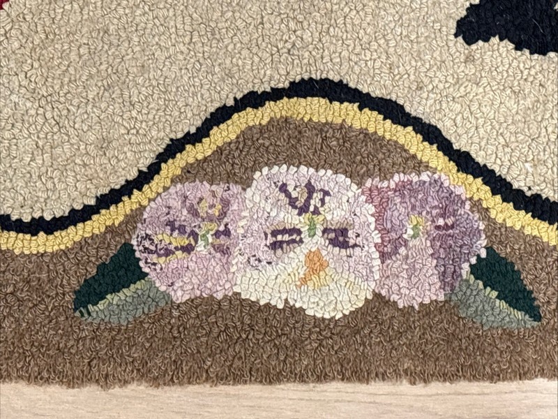 Antique Folk Art Boston Terrier Hooked Rug C1920, 32”x20” Handmade gallery