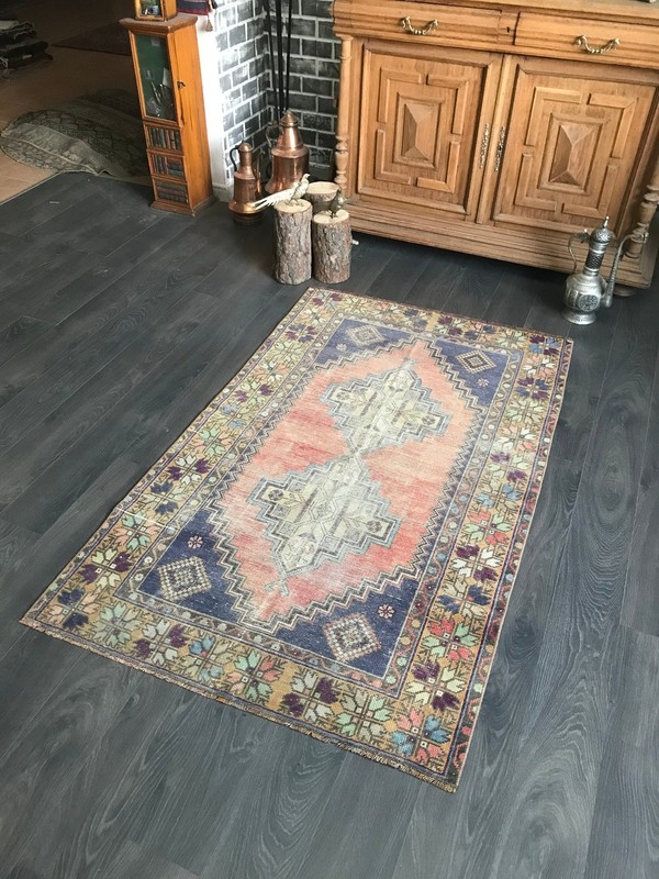 Orange Turkish Rug , Distressed Rug , Turkish Accent Rug , Faded Oushak Rug , Be gallery