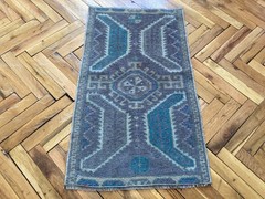 Vintage Turkish Wool Doormat, Small Purple Oushak Ethnic Bath Rug, 1.6 x 2.9 ft