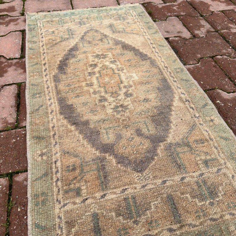 Faded Sage Taupe Turkish Wool Rug 1x3 ft Oriental Accent Rug Decor - Tariff Free gallery