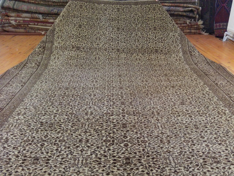 Floral Patterned 1930-1939s Antique Wool Pile Muted Colors Hereke Rug 7x10ft gallery