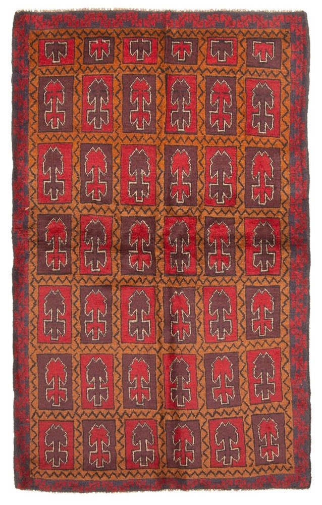 Vintage Geometric Area Rug 3'8" x 6'0" Traditional Hand-Knotted Wool Carpet