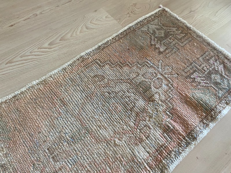 Muted Vintage Small Rug 1.5x3.2 ft Soft Earth Tones with Faded Medallion Boho gallery