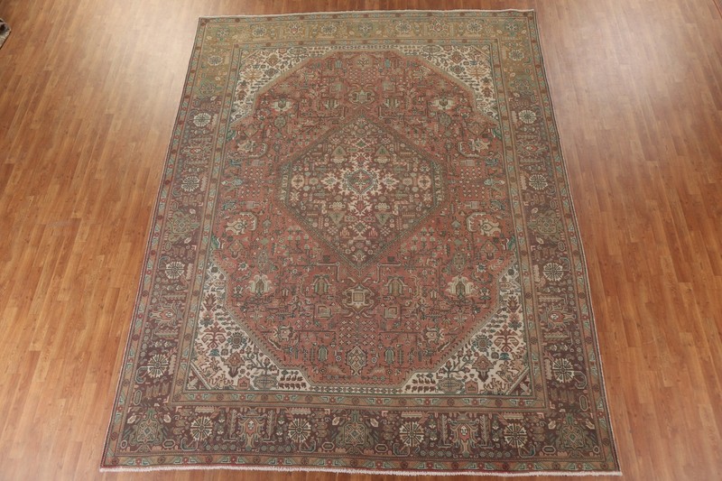 Geometric Wool Tebriz Living Room Area Rug 10x13 Vintage Handmade Carpet gallery
