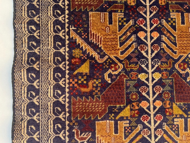 Rare Antique Afghan Baluchi Rug 3'4x5'2 Hand Knotted Wool Bird Tree Tribal Decor gallery