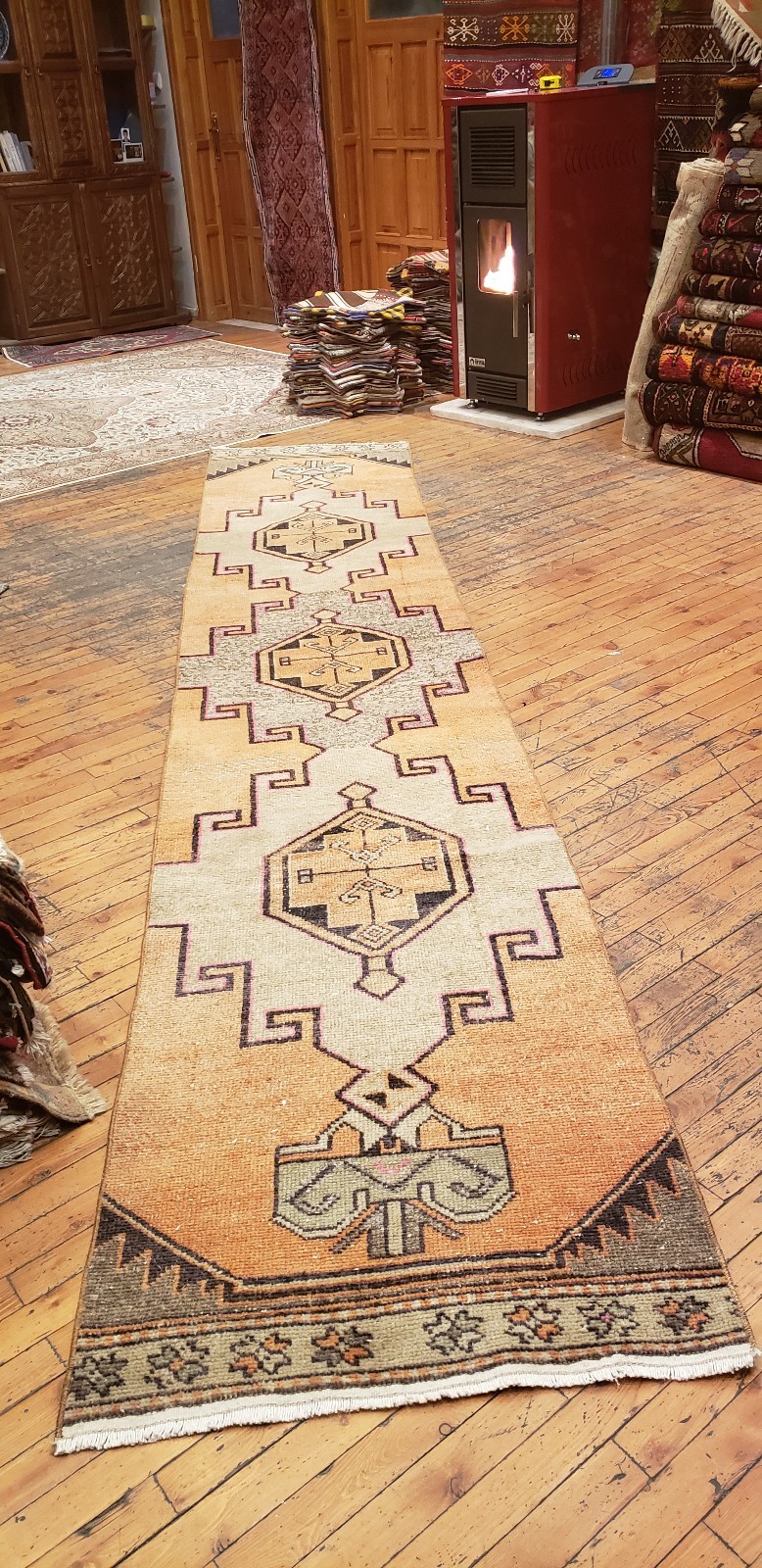 Beautiful 1930-1939's Antique Wool Pile Muted Natural Dye Oushak Runner Rug gallery