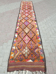 Antique Kurdish Rug Runner, Herki Long Carpet, Wool Stairs Rug Corridor 30″X189″