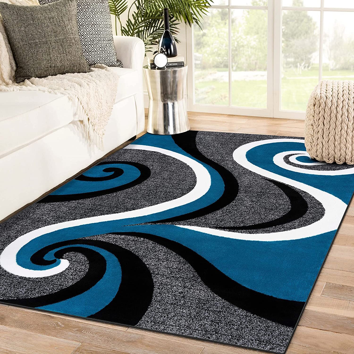 Home Decor Turquoise Rugs Swirl Modern Abstract Area Rug Stylish Premium Rug gallery