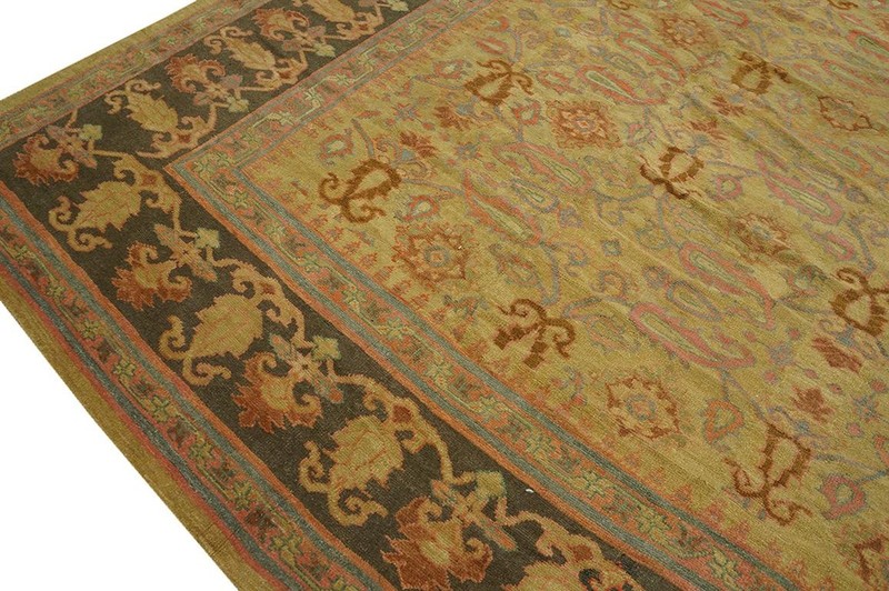 Antique Indian Amritsar Carpet 11'9"×19'6" Yellow Floral, Charcoal Border gallery
