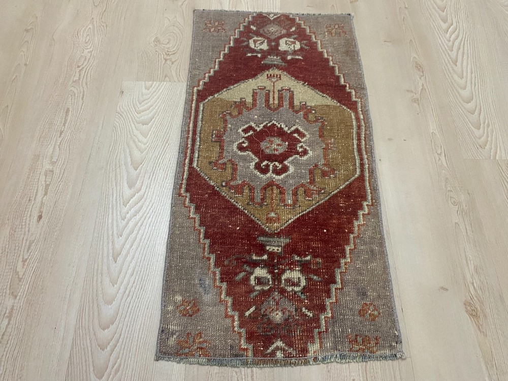 Handwoven Anatolian Small Rug 1.3x2.7 ft Tribal Red Vintage Wool