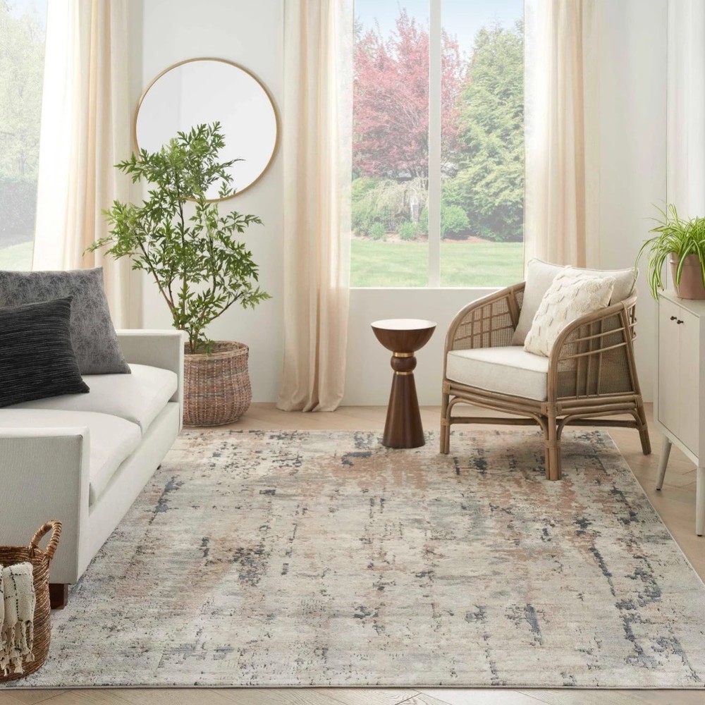 Nourison Quarry QUA01 Beige Grey Abstract Area Rug 6' x 9' Modern Indoor