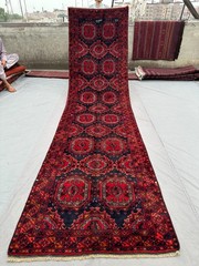 3’7 x 13’7 ft Vintage Afghan Hand-Knotted Runner Rug Tribal Wool Geometric Rug