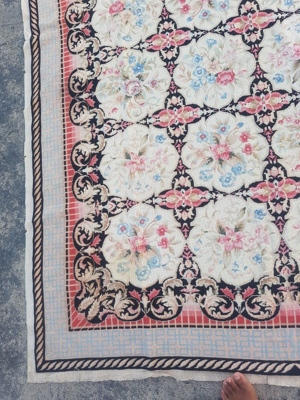 Vintage French Floral Needlepoint Handmade Multicolor Rug Wool Carpet 270x176 cm gallery