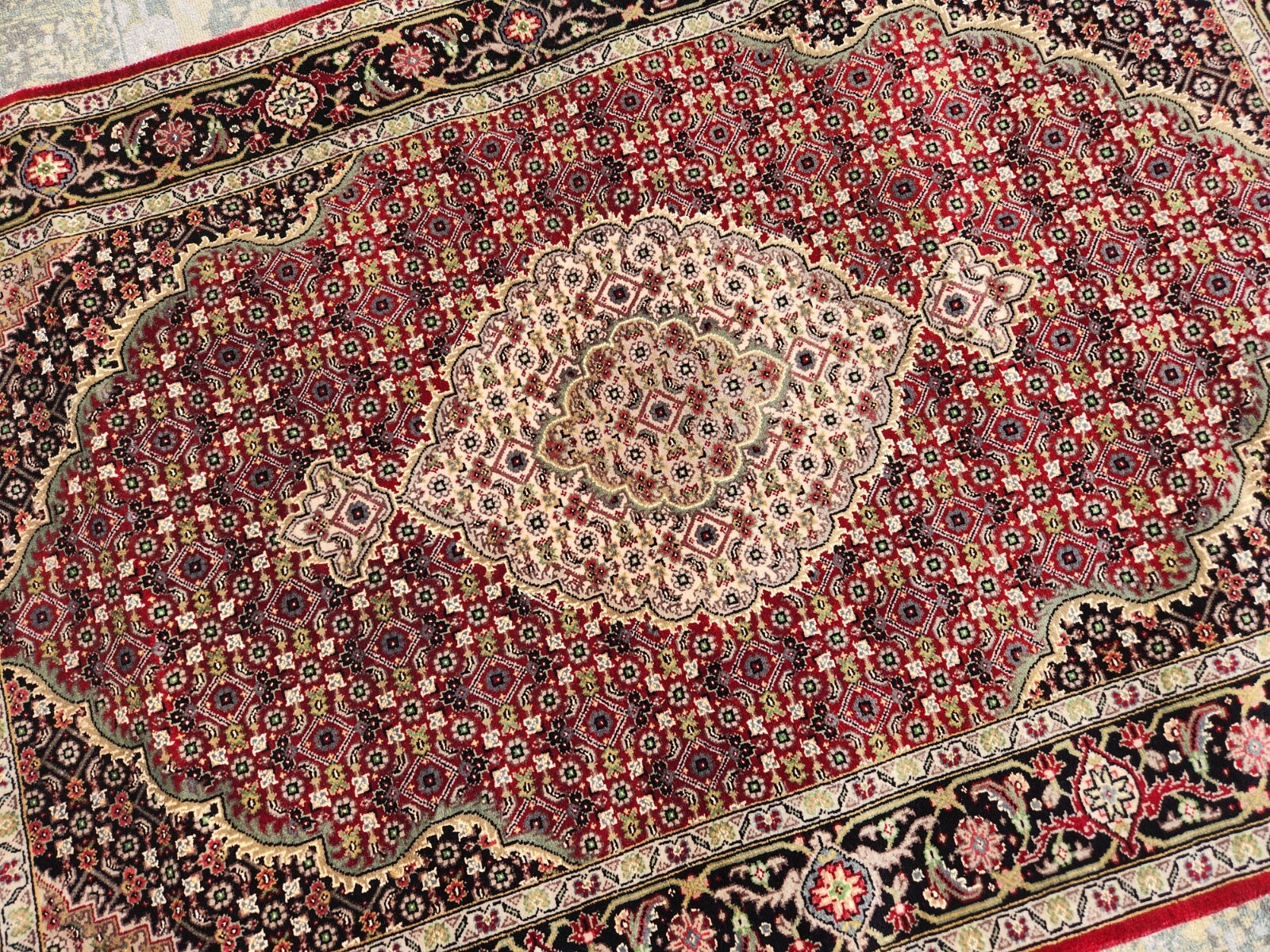 FINE HAND-KNOTTED TABRZI TRIBAL MAHI-QOOM-TURKISH SILK/WOOL RUG 4'X 6' gallery