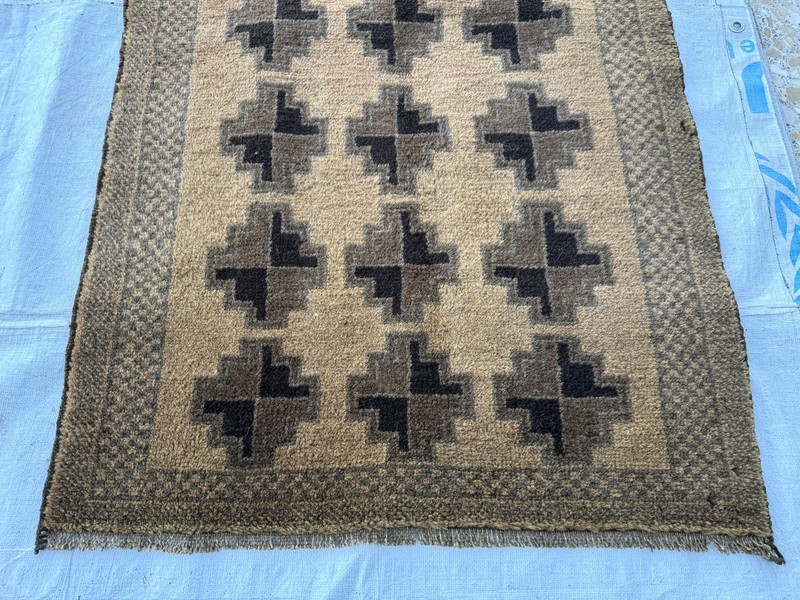 1930s Terracotta Afghan Baluchi Muted Rug 3x5 Antique Faded Geometric Old Carpet gallery