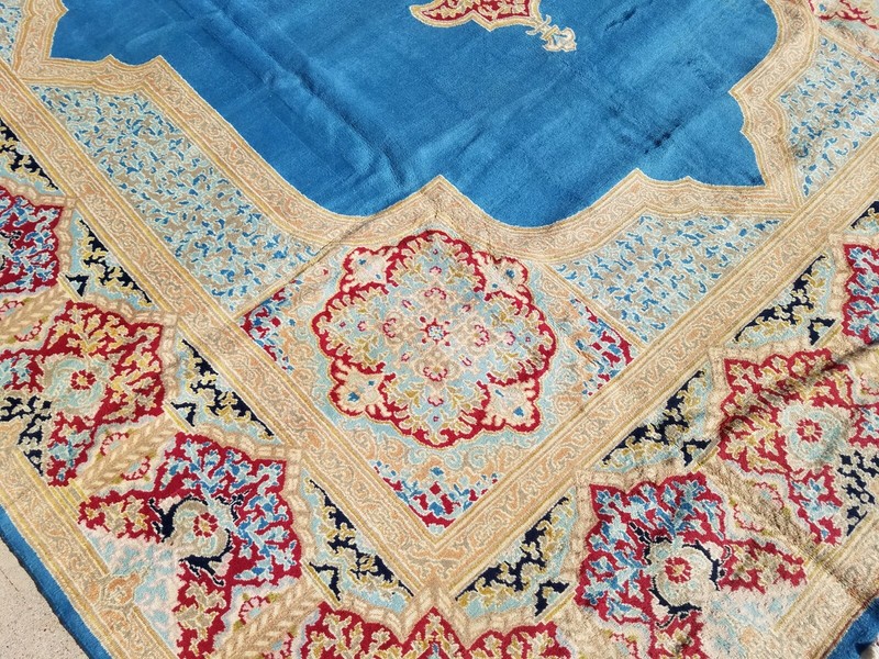 *10"X13' ORIGINAL ANTIQUE CR1920 KRMAN HAND KNOTTED MEDALLION FINE WOOL BLUE RUG gallery