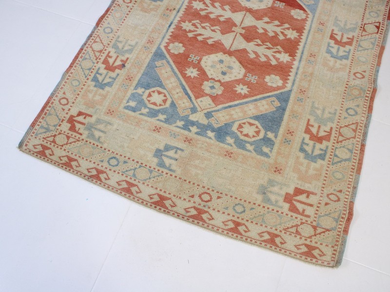 3x4 Turkish Handmade Accent Rug Beige Blue Red Tribal Vintage 3.2x4.4 ft gallery