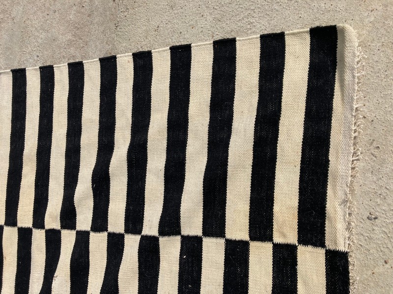 Vintage Traditional Handmade IKEA Piano Key Illusion Strip Kilim Rug 357x254 cm gallery