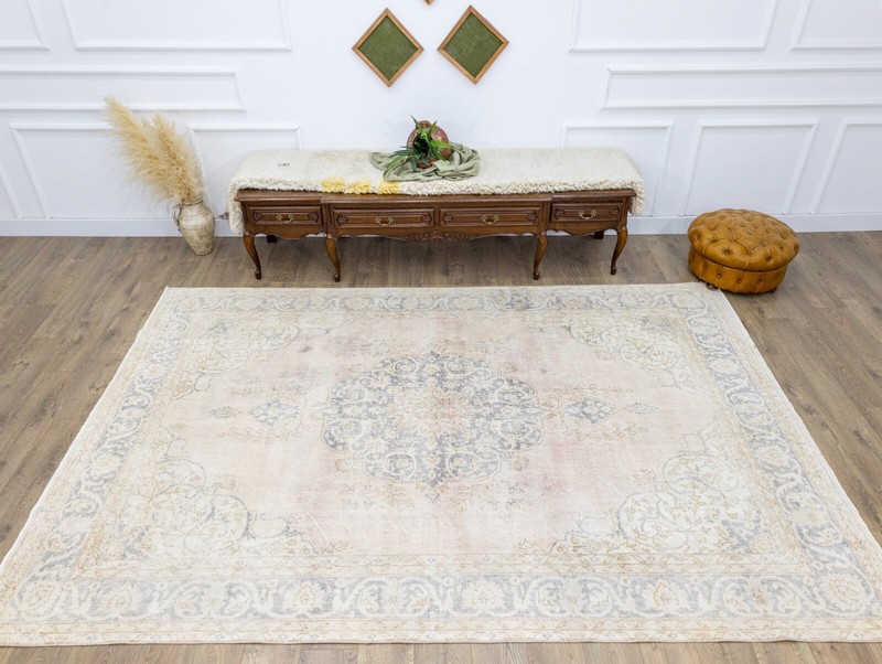Muted Oushak Turkish Antique Large Area Rug 7.2x10.11 ft Distressed Vintage Rug gallery