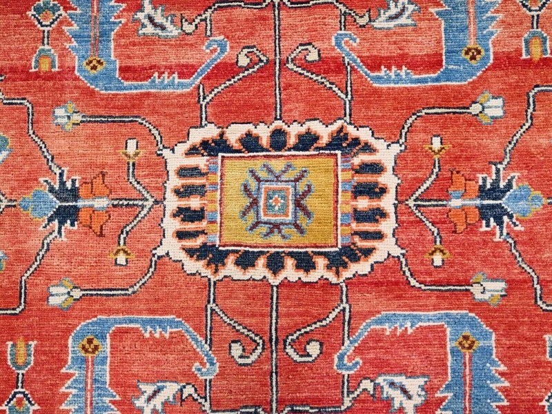 Exquisite Madder Root Red, Serapi Design, Heriz Hand-knotted Rug 8'10" x 11'8" gallery