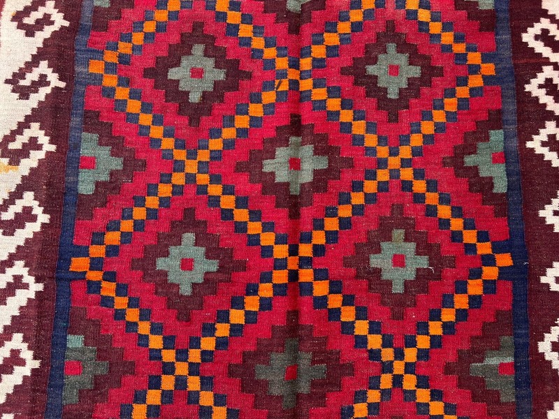 6x9 Vintage Afghan Hand-Woven Kilim Rug, Tribal Geometric Wool Flatweave Rug gallery