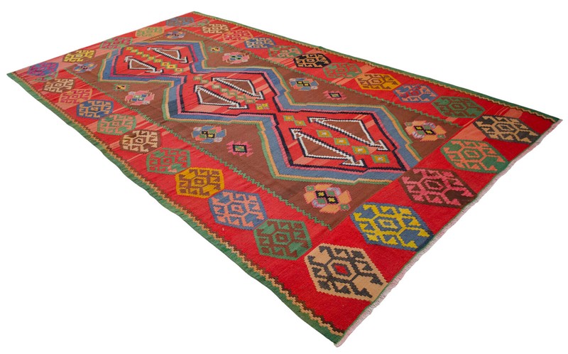 7x13 Rug Hand Woven Turkish Rug LARGE Area Rug Vintage Wool Kilim Cheerful color gallery