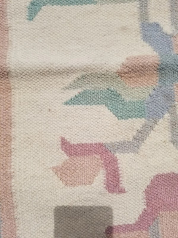 Vintage Handmade Traditional Geometric Beige Cyan Kilim Rug Carpet 2.6x1.8ft gallery