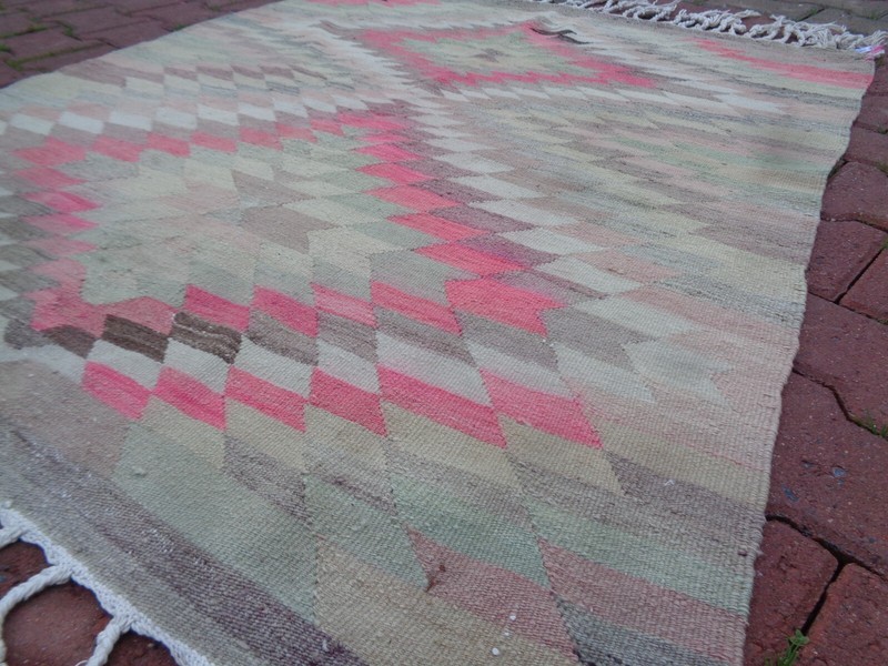 Pink Kilim Rug 4.2 x 3.7 Ft Colorful Rug For Kids Room, Kitchen Rug Non Slip 663 gallery